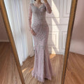 Serene Hill Pink V-neck Long Sleeves Mermaid Luxury Beaded Evening Dress 2026 Wedding Party Gowns DLA73191 Customized