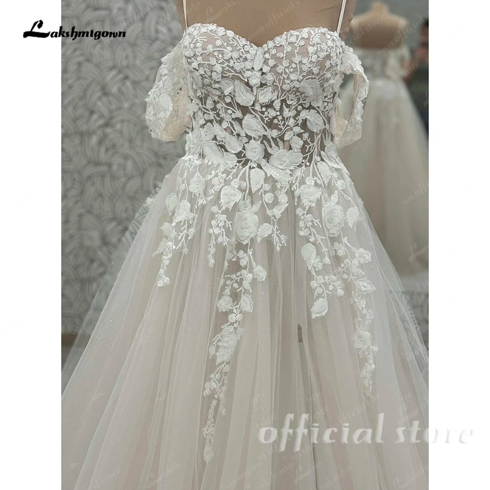 Lakshmigown Off the Shoulder Champagne Wedding Dresses For Woman Bride Lace Appliques Vestidos De Casamento Customized