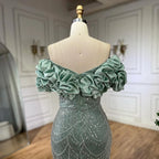 Serene Hill Customized Sage Green Off Shoulder Mermaid Evening Dresses 2024 Arabic Formal Gowns For Women Wedding Party DLA72281