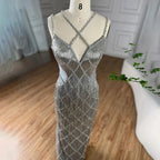 Serene Hill Silver Mermaid Gold Evening Gowns Luxury Beaded Tassel Spaghetti Strap Party Dresses For Women DLA72280 Customized
