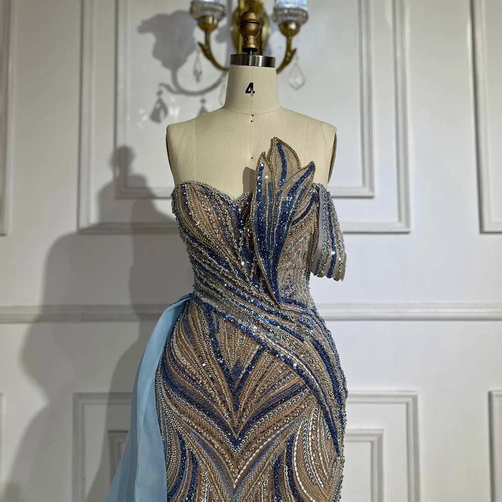 Serene Hill Blue Strapless Mermaid Beaded Evening Dresses with Skirt Formal Party Gwons for Women DLA72662 Customized