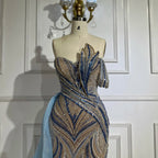 Serene Hill Blue Strapless Mermaid Beaded Evening Dresses with Skirt Formal Party Gwons for Women DLA72662 Customized