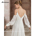 Lakshmigown Illusion Off White Wedding Dress Off Shoulder Long Sleeve Bridal Gown for Women Summer Vestido De Novia Customized
