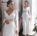 Lakshmigown  Boho Long Sleeve Wedding Dresses Backless robe longue Vintage Simple Chiffon Wedding Gowns Customized