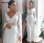 Lakshmigown  Boho Long Sleeve Wedding Dresses Backless robe longue Vintage Simple Chiffon Wedding Gowns Customized