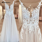 Lakshmigown Illusion Wedding Dress Sleeveless Backless O-Neck Bride Dress See Through Appliques Formal Robe De Marie