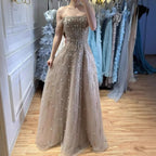 Serene Hill Caramel A-Line Beaded Evening Gown Off Shoulder Formal Party Prom Dress Robe de Soirée 2026 Customized DLA73326