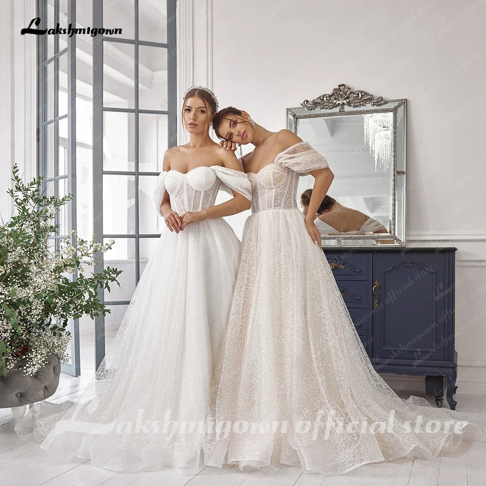 Lakshmigown Luxury Boat Neck Bohemian Wedding Dress Off-the-shoulder Draped Open Back Floor Length Wedding Gowns Customized