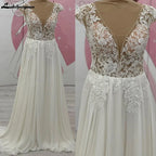 Lakshmigown Cap Sleeve Lace V Neck Backless Wedding Dress Women Elopement Beach Bohemian Bridal Gown Customized Vestido