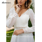 Lakshmigown Vestidos Puffy Chiffon Long Sleeve Boho Wedding Dress for Women 2026 Plus Size Bridal Beach Wedding Gowns Customized