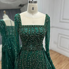 Serene Hill Customized Wine red Long Sleeves Mermaid Beaded Evening Dresses with Overskirt Party Gowns for Women DLA72710