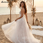 Lakshmigown Sexy V-neck Lace A-line Wedding Dresses Spaghetti Strap Appliques Floor Length Tulle Bridal Gown Customized