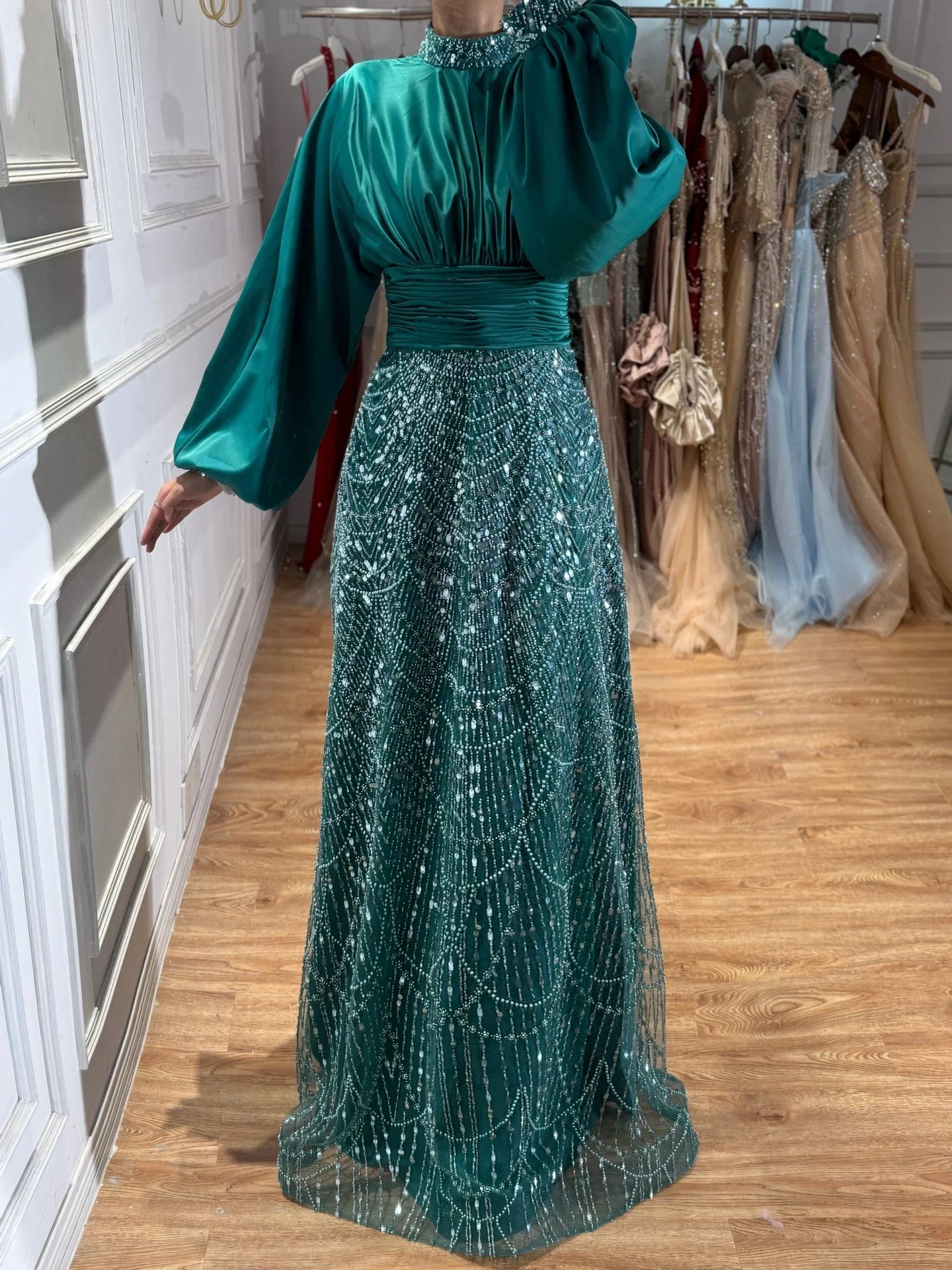 Serene Hill 2026 Elegant Mauve Muslim Evening Gowns Dubai High Neck Full Sleeve Formal Party Dress for Women DLA73676 Customized