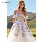 Lakshmigown Embroidery Flowers Floral Off The Shoulder Ivory A Line Wedding Dress Strapless Gowns Customized Vestidos de fiesta