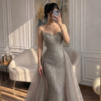 Serene Hill Caramel Beaded Tulle Evening Dress Strapless Sweetheart Formal Party Gown with Over-skirt DLA72811D Customized