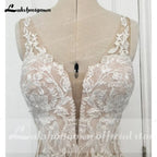 Lakshmigown V Neck Lace Appliques Illusion Court Train Wedding Dress Boho Mermaid/Trumpet Bridal vestido branco Customized