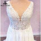 Lakshmigown Plus Size Wedding Dress A Line V Neck Tank Lace Appliques Chiffon Wedding Party Gowns Bride Gown Customized
