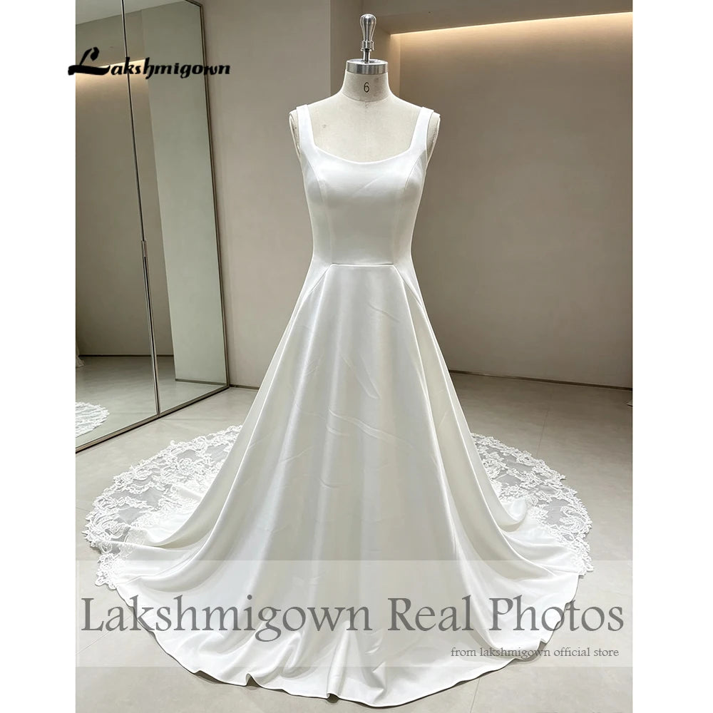 Lakshmigown Scoop Neck Crepe Satin Wedding Dress 2027 Real Photos Court Train Elegant Bride Gown For Women Customized