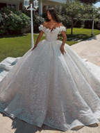 Custom 2026 Luxury Off Shoulder Ball Gown Wedding Dress Elegant 3D Floral Glitter Bridal Gown Plus Size Vestido De Novia