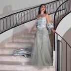 Serene Hill Luxury Sage Green Mermaid Evening Dress with Cape 2026 Elegant Beaded Party Gowns for Women DLA73201 Customized