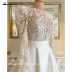 Lakshmigown Mikado A Line Satin Wedding Dress Customized Women Civil Beach Bridal Gowns Lace Beading Long Sleeves Robe de marie