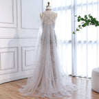 Serene Hill Silver Nude Mermaid Beaded Evening Dress with Cape DLA73342 Wedding Party Gowns for Women 2026 Customized