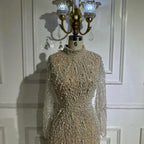 Serene Hill 2025 Luxury Saudi Arabic Pearls Beaded Nude Mermaid Evening Dresses For Wedding Occasion DLA72345A Customized