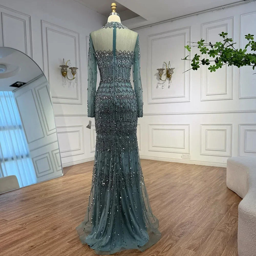 Serene Hill High Neck Long Sleeves Beaded Mermaid Evening Dress Muslim Wedding Party Gowns for Women DLA72714C Customized
