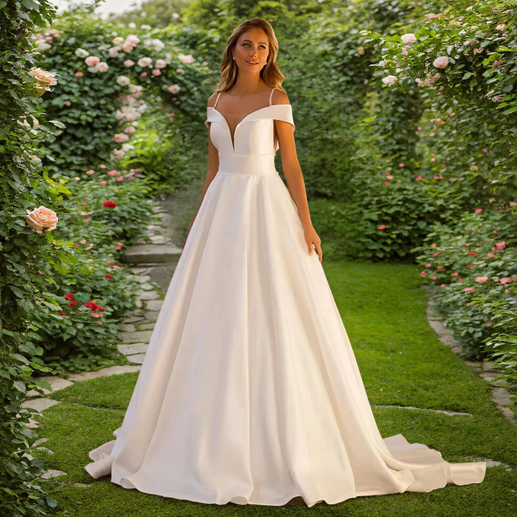 Lakshmigown Minimalist Strapless Wedding Dresses Satin Bridal Gowns Court Train Vestido De Novia New Robe De Summer Customized