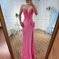 Abito da Ballo Sirena Lusso Rosa Piume Perline con Spacco LA72987