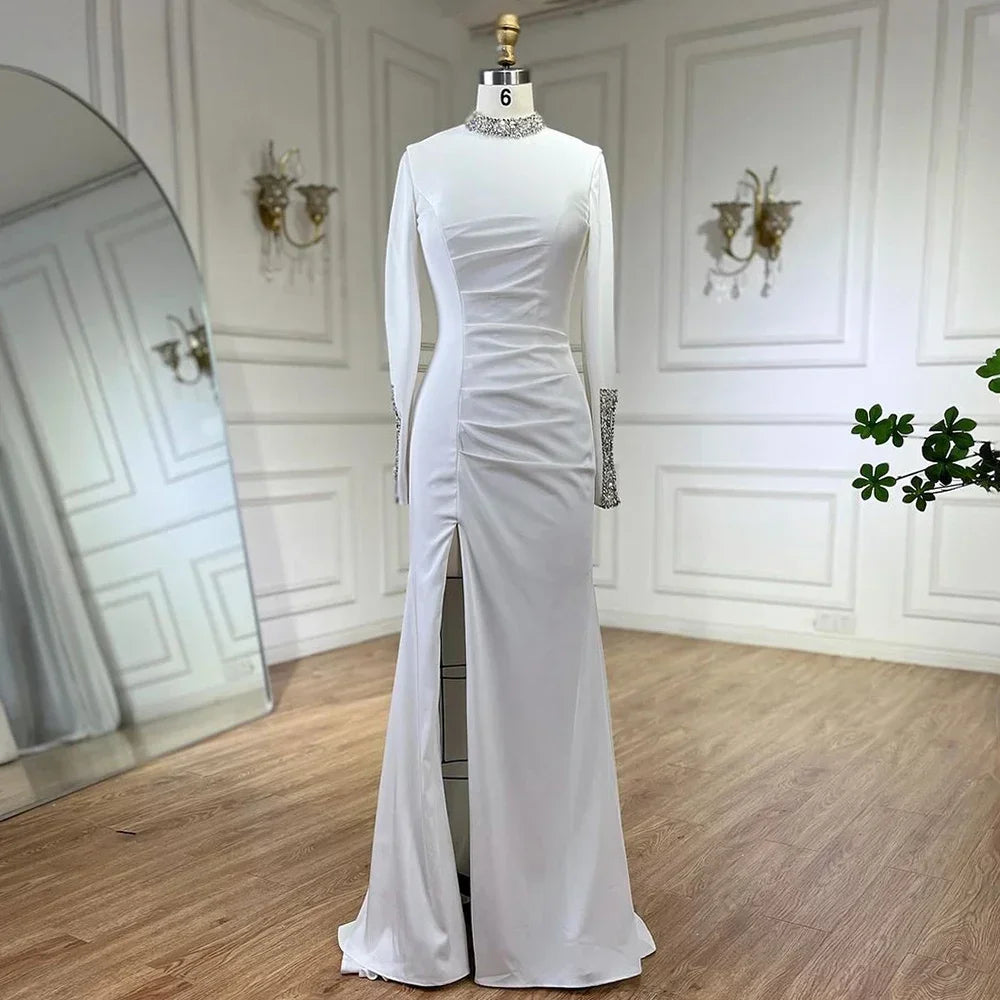 Customized Black Satin Mock Neck Mermaid Evening Dresses with Split Simple Party Gowns for Women | Nightbubo