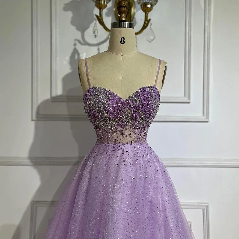 Serene Hill Customized Lilac Spaghetti Strap A Line Beaded Evening Prom Dresses Dubai Party Gowns for Women 2025 DLA72571