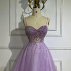 Serene Hill Customized Lilac Spaghetti Strap A Line Beaded Evening Prom Dresses Dubai Party Gowns for Women 2025 DLA72571