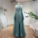 Serene Hill Customized 2026 Turquoise Mermaid Overskirt Beaded Evening Dresses Elegant Party Gowns For Women Wedding DLA72298
