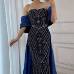 Serene Hill Nude Strapless Off Shoulder Mermaid Overskirt Evening Dress Beaded Party Gowns for Women 2025 Customized DLA72819