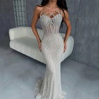 Serene Hill 2026 Nude Corset Mermaid Crystal Beaded Evening Dress 2026 Wedding Party Formal Gowns for Women DLA73661 Customized