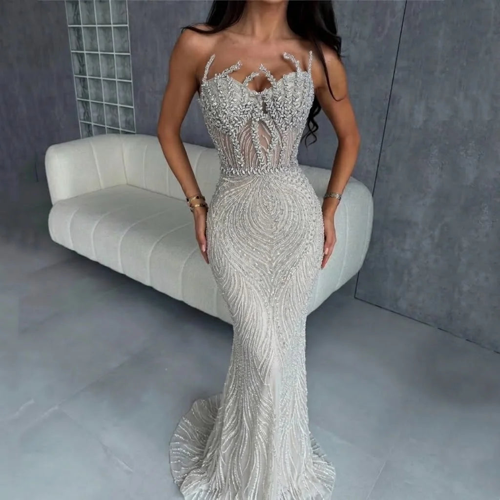 Serene Hill 2026 Nude Corset Mermaid Crystal Beaded Evening Dress 2026 Wedding Party Formal Gowns for Women DLA73661 Customized