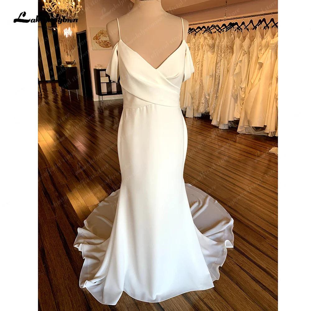 NumberSea Soft Satin Boho Wedding Dress with V Neck 2025 Bridal Gowns Spaghetti Straps suknia slubna hochzeitskleid