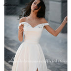 Lakshmigown Pleat Beading A-Line Wedding Dress Strapless High Slit Off The Shoulder Backless Bridal Gown Vestidos De Customized
