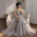 Serene Hill Caramel Beaded Tulle Evening Dress Strapless Sweetheart Formal Party Gown with Over-skirt DLA72811D Customized