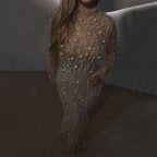 Serene Hill 2025 Luxury Saudi Arabic Pearls Beaded Nude Mermaid Evening Dresses For Wedding Occasion DLA72345A Customized