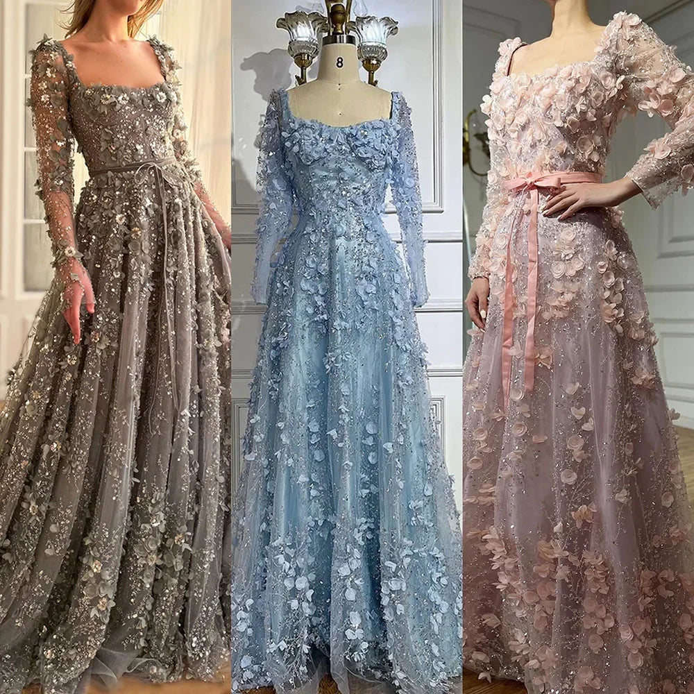 2025 Dubai Gray Lace-Up A-Line Elegant Appliques Elegant Beaded Evening Dresses For Women Wedding Party DLA72657 Customized