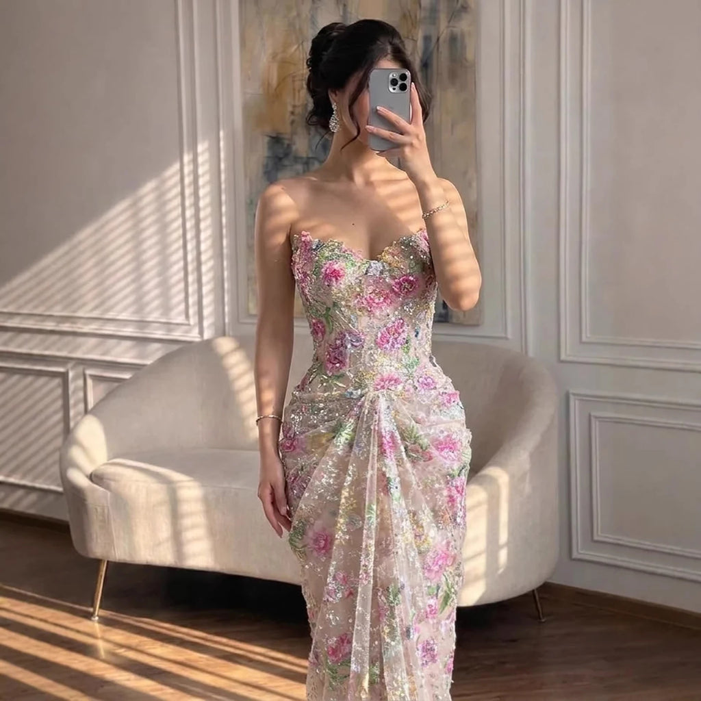 Serene Hill Strapless Mermaid Evening Dress Flower Pattern Formal Wedding Party Gowns for Women 2026 Customized DLA73552