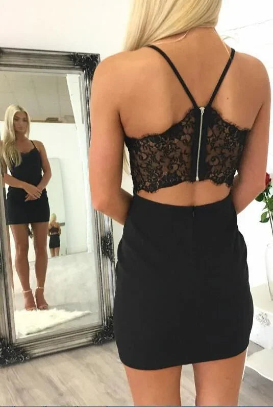 Vestido negro corto para el baile de bienvenida, vestido negro para el baile de bienvenida, modelo S1189