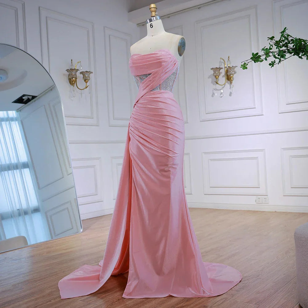 Abito da Ballo Elegante Rosa con Glitter e Spacco LA72997
