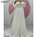 Lakshmigown Lace Chiffon Beach Off Shoulder Wedding Dress Cap Sleeve Wedding Party Gown Customized Robe Sirene Mariage