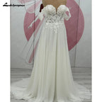 Lakshmigown Lace Chiffon Beach Off Shoulder Wedding Dress Cap Sleeve Wedding Party Gown Customized Robe Sirene Mariage