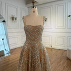 Abito da sera lussuoso color nude a linea A con perle e cristalli LA72983A