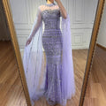 Serene Hill Dubai Blue Beaded Evening Dress with Cape Sleeves 2025 Formal Party Gowns for Women DLA72714A Customized