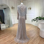 Serene Hill 2025 Muslim-inspired Silver Nude Beaded Sparkle Elegant Mermaid Evening Dresses Gowns for Party DLA70752H Customized